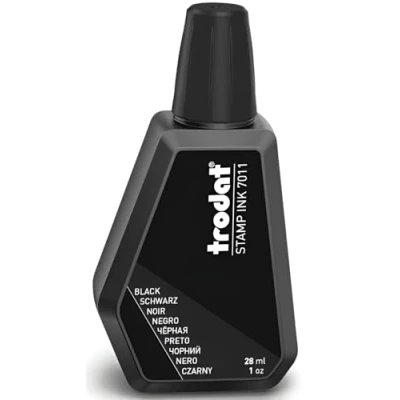 Image de Trodat 7011, flacon d&#039;encre noire pour la recharge des tampons ou roulements, 28 ml, encre à base d&#039;eau tamponner les documents, empreintes propres et nettes, bouchon refermable