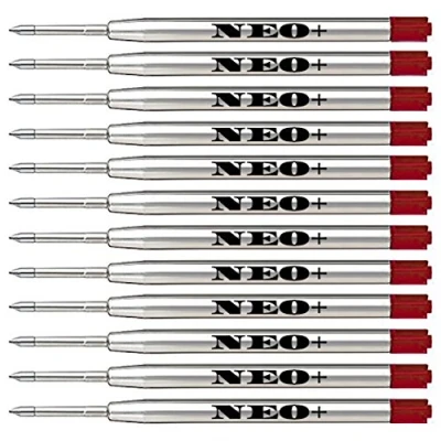 Image de Recharges de stylo à bille qualité, bon marché mais durables, pointe moyenne. Compatible avec le Parker aussi. Recharge style G2 fabriquée en Allemagne (12 x ENCRE ROGUE)