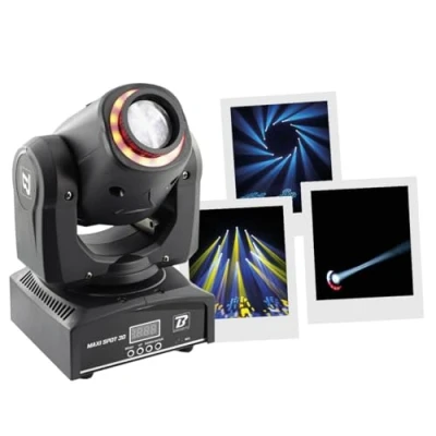 Image de BoomToneDJ Maxi Spot 30 Tête mobile LED RGB 30W Lyre pour soirée Disco DJ Eclairage de scène DMX Automatique Détection musicale. Lumière 7 gobos Shake Stroboscope bar, Club, mariage.