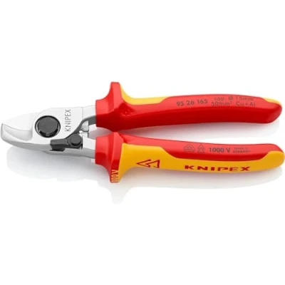 Image de Knipex Coupe câbles avec ressort d&#039;ouverture chromée, isolées par gaines bi matière, certifiées VDE 165 mm 95 26