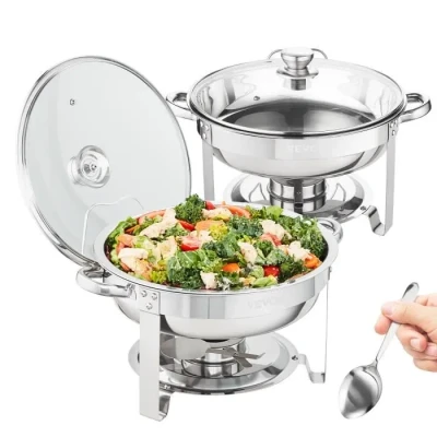Image de Lot de 2 Chauffe Plat Buffet VEVOR Bacs Ronds 3,5 L Chauffant à Combustible