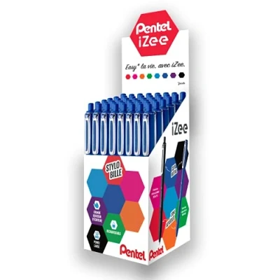 Image de Pentel iZee BX470 C Lot de 48 Stylos bille rétractables avec clip métal, Pointe large 1 mm, Bleu
