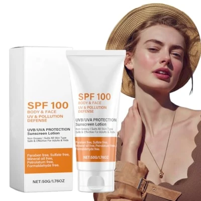 Image de Crème Solaire Spf 100,Lotion 100, Lotion Avec Protection Uva/Uvb,Écran 100,Crème Visage et Corps,Sunscreen Lotion,écran Non Gras Absorption Rapide