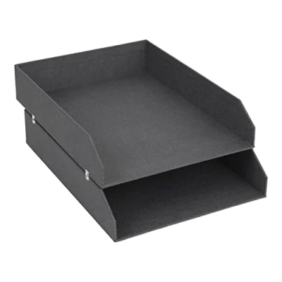 Image de Bigso Box of Sweden lot de 2 corbeilles à courrier pour le bureau casiers rangement empilables lettres, documents, etc. système en panneau fibres et papier effet lin noir