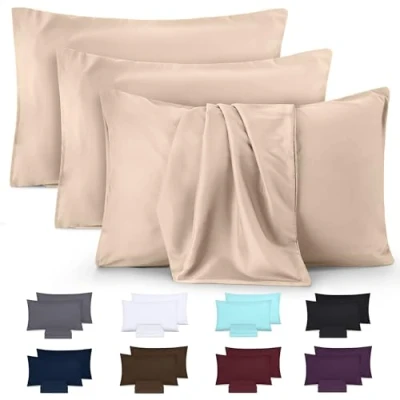 Image de Utopia Bedding Taies d&#039;oreiller 50 x 80 cm Lot de 4 en Microfibre Polyester brossé avec Fermeture par enveloppe Beige