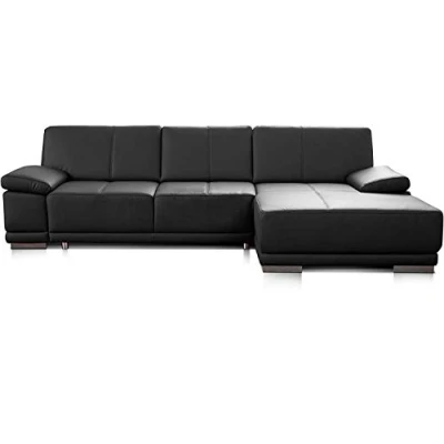 Image de Cavadore Corianne Canapé d’Angle en Cuir Véritable avec Accoudoirs Réglables et Chaise Longue, 282 x 80 162 cm, Noir