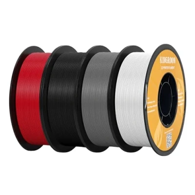 Image de Kingroon Filament PLA 1,75 mm pour imprimante 3D, précision dimensionnelle +/ 0,03 mm, bobine de 4 kg (8,8 lbs), noir + blanc gris rouge PLA, enroulé proprement