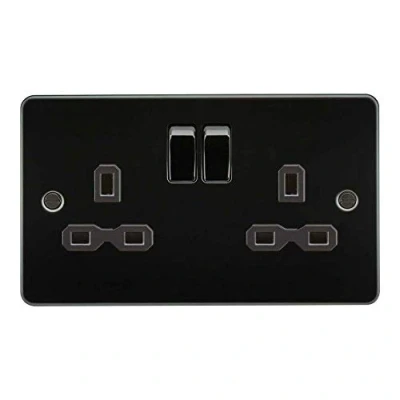 Image de Plaque plate 13 A 2G DP Prise de courant Gris acier avec insert noir