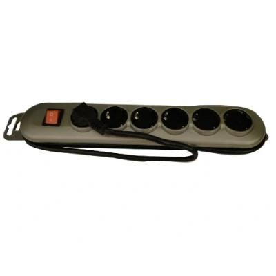 Image de Unitec 44145 Silver Line Bloc multiprise avec 6 prises, interrupteur et cordon H05VV F 3G1,5 mm² 2 m