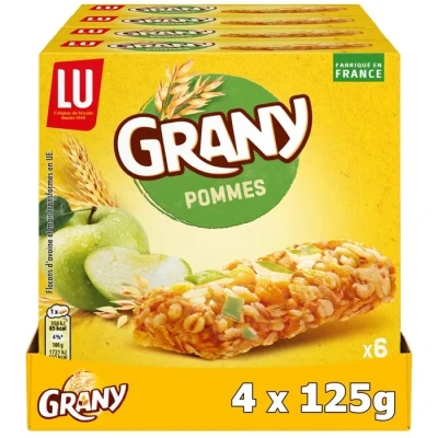 Image de LU GRANY 4 Boîtes de 6 Barres Pomme 5 Céréales et Lot en Sachets Individuels Format Poche Pratique Fabriqué France 4x125g