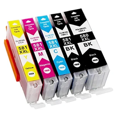 Image de Teng® PGI 580XXL CLI 581XXL (PGBK/Noir/Cyan/Magenta/Jaune,5 Pack) Cartouches d&#039;encre Remplacement Compatible Canon 580 581 XXL pour PIXMA TS6150 TS6151 TR8550 TR7550 TS8150 TS8151 TS9150 9155