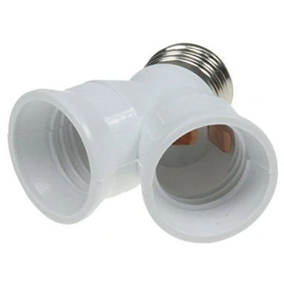 Image de Double adaptateur de culot E27, en Y, à vis, plastique, 1 E27 vers 2 culots 40 W maximum par