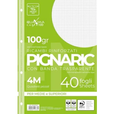 Image de Pigna 02222374M bande de rechange avec renforcée, 4 m, carrés mm pour 4e et 5e année moyenne supérieure, papier 100 g/m², 40 feuilles