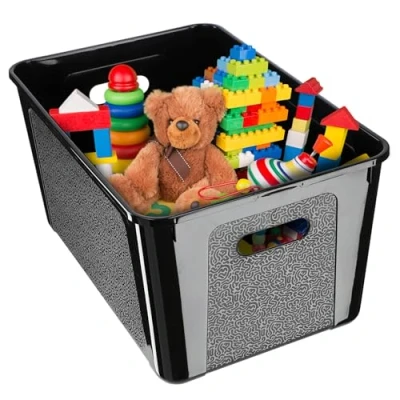 Image de KADAX Boîte de rangement rectangulaire avec couvercle, empilable, en plastique, peu encombrante, 17 l, noire