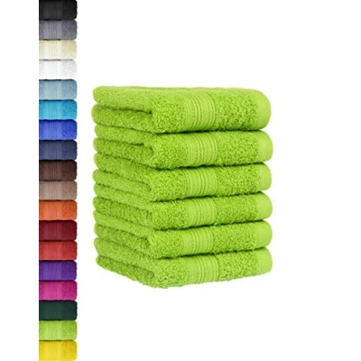 Image de Lot de 6 serviettes d&#039;invité 100 % coton Vert pomme 30 x 50 cm