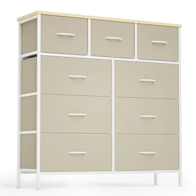 Image de Xbro Commode, Commode pour Chambre à Coucher, avec 9 Tiroirs en Tissu, Meuble de Rangement Placards, Coucher Salon, Couloir (Beige)