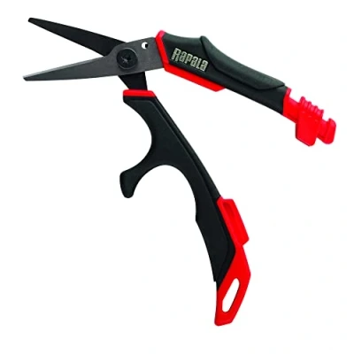 Image de Rapala Ciseaux de Pêche RCD Precision Line Scissors Matériel 13 cm Pour Tous les Fils Outils à Ressort Coupes Précises Pince Solide Noir/Rouge