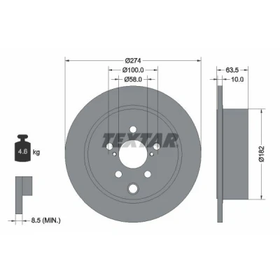 Image de TEXTAR PRO 92262003 Disque de frein 274 10 05/08 100 plein revêtu sans boulon fix roue, moyeu roue SUBARU: XV I, Forester IV, II