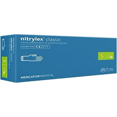 Image de MERCATOR MEDICAL Gants nitrile bleus NITRYLEX CLASSIC, taille : S 100 pieces, jetables, non poudrés, texturés au bout des doigts, sans latex,
