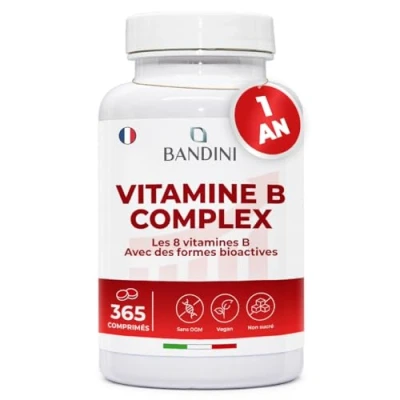 Image de Bandini® Vitamine B Complex 365 Comprimés Vegan (1 An) Vitamines group dosage élevé B1, B2, B3, B5, B6, B8 (Biotine), B9 (Acide Folique), B12 Multivitamines Fatigue &amp; Immunité