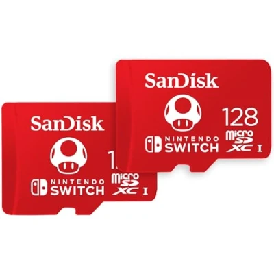 Image de SanDisk 128Go microSDXC, carte sd switch, UHS I Carte, édition Super Mario, jusqu&#039;à 100 Mo/s, Produit soul licence Nintendo pour les consoles Switch Class 10, U3 Offre Duo (Comprend 2 Cartes)