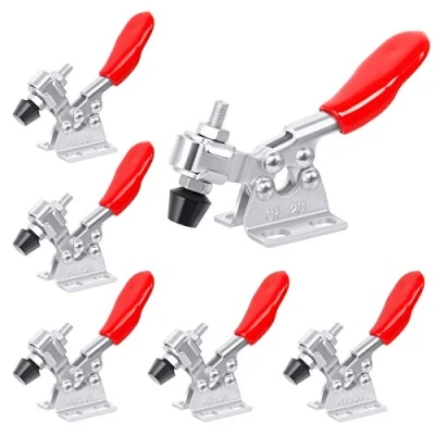 Image de Pinces à Bascule, 6 Pcs Sauterelles de Menuisier avec Support Métallique Horizontal, Pince Bascule Horizontale pour Soudure/Assemblage Composants Électroniques, Sauterelle Serrage (GH 201 A)