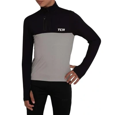 Image de TCA Veste Running Garcon Hiver T Shirt Manches Longues Quickdry Fusion Pro avec Fermeture Éclair à Mi Poitrine pour Course Jogging Gris/Noir, L