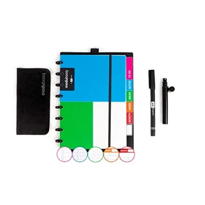 Image de Modubooq organizer, block Carnet de notes modulaire réutilisable A5 Notebook avec onglets &amp; système Discbound 40 pages modulaires technologie duratech3 Lavable et écrit comme du papier