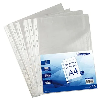 Image de Waytex 931302 Pochettes Perforées A4 Transparentes Grainées 40 microns Paquet de 100