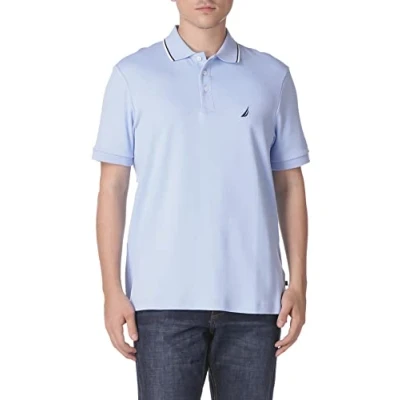 Image de Nautica Polo à Manches Courtes et col Double Pointe Coupe Classique, Bleu midi, L Homme