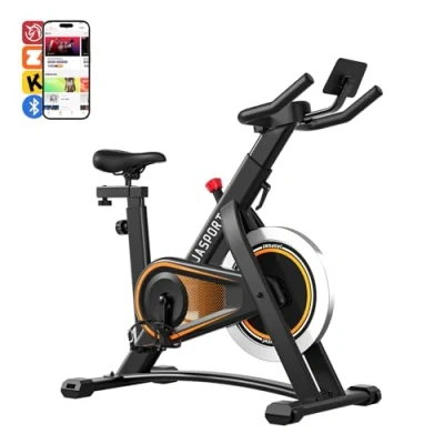 Image de JASPORT vélo d&#039;appartement A3 Volant d&#039;inertie de 7,5 kg, écran LED, hauteur réglable, support tablette, fitness d&#039;intérieur jusqu&#039;à 120 compatible avec Kinomap et Zwift