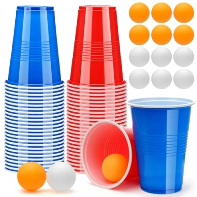 Image de Zeawavsl 50 Gobelet Beer Pong Kit, Jeux à Boire Gobelets Contenant Tasses et 12 B Alles, Ensemble de Bière Réutilisables Tasse Fête