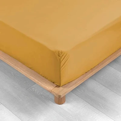 Image de douceur d&#039;intérieur, Drap Housse (160 x 200 cm) Percaline Ocre, Percale de Coton
