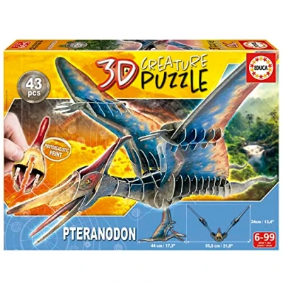 Image de Educa Puzzle 3D Pteranodon. de créature, monté Votre Propre Dinosaure et Toit, 43 pièces Carton recyclé épais, Images photoréalistes, 5 Ans (19689)