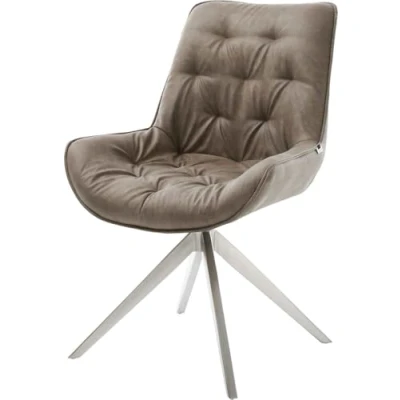 Image de Chaise pivotante Taimi Flex microvelours taupe vintage pied croisé large acier inoxydable brossé pivotement sur 360 fonction bascule