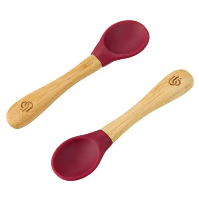 Image de Bamboo Baby Feeding Spoons with Soft Curved Silicone Bowl Tips for Toddlers and Infants
