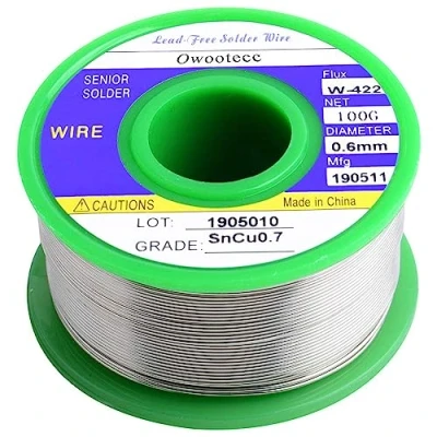 Image de fil de soudure, Owootecc 0.6mm à souder pour Soudure Sn 99.3%，Cu 0.7% avec Colophane Base Électrique, 100g