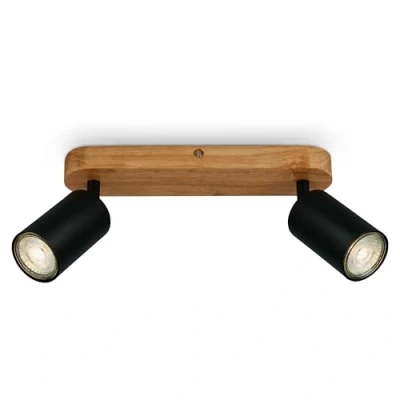 Image de B.K.Licht Plafonnier orientable, douille GU10, max. 9 W, plafonnier, lampe, lampe de salon, chambre, cuisine, spot plafond, éclairage 27 cm, noir bois