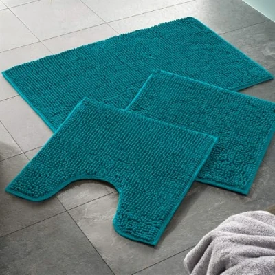 Image de WohnDirect Tapis de Bain 45x45 cm Contour WC Petrolé Antidérapant, Absorbant et Doux Sets modulables Salle
