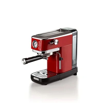 Image de Ariete Espresso Slim Metal 1381, Machine à Café avec Manomètre, Compatible en Poudre et Dosettes ESE, 15 Bar Max, Filtre 1 ou 2 Tasses, Buse Cappuccino, 1300W, Rouge