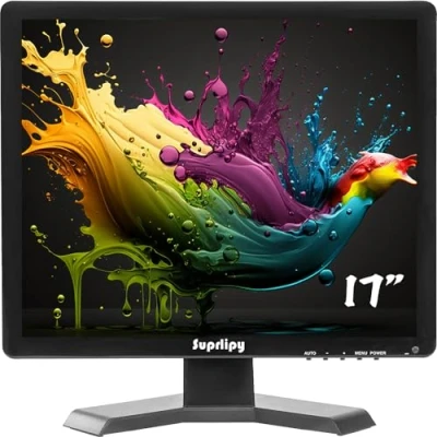 Image de Suprlipy Moniteur de vidéosurveillance sécurité LCD TFT 17 Pouces 1280x1024 4:3 écran d&#039;affichage Couleur Prise en Charge HDMI/VGA/AV/BNC/MIC Ports USB avec télécommande Haut parleurs intégrés