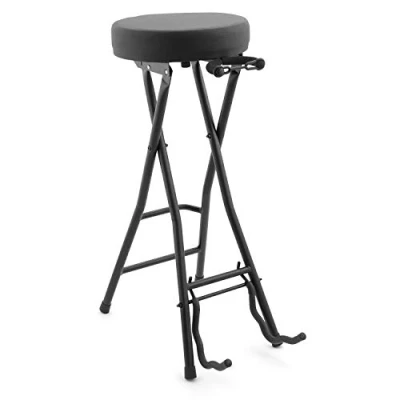 Image de TIGER GST99 BK2 Tabouret de guitare pliable avec support et repose pieds intégrés Nouveau modèle 2021, Noir