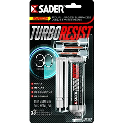 Image de Sader Colle Epoxy Turbo Express Bi Composants Polyvalente, Rapide et Résistante Extra Forte Tous Matériaux de Réparation Seringue 10 g (+ 1 poussoir + 3 embout mélangeurs)