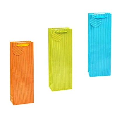 Image de TSI 85286 Lot de 12 sacs cadeau pour bouteille grande, 3 motifs coloris à rayures,format 36 x 8 cm