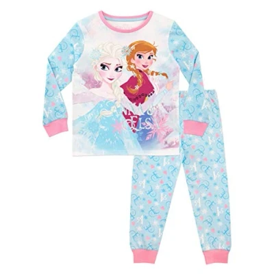 Image de Disney Pyjama Fille Ensembles de Elsa Reine des Neiges Pyjamas Frozen à Manches Longues Princesse Pygama pour Enfants Bleu 18 a 24 Mois