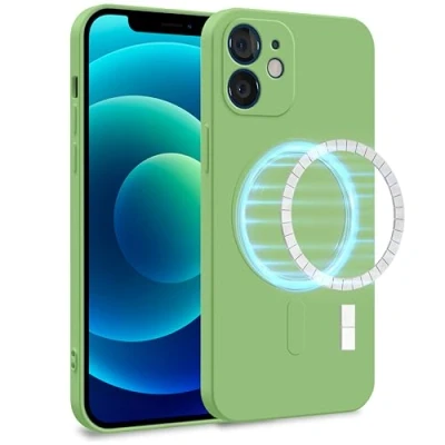 Image de MyGadget Coque Silicone [ Compatible avec MagSafe ] Apple iPhone 12 Case TPU Souple &amp; Soft Doublure Microfibre Cover Protection Extra Fine Légère Vert