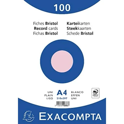 Image de Exacompta Réf. 10336E Paquet de 100 fiches bristol unies non perforées sous film compatibles avec imprimante jet d&#039;encre, laser et photocopieur format 210 x 297 mm couleur rose