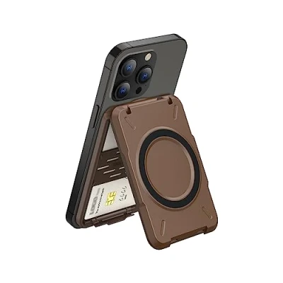 Image de PROfezzion 2 en 1 Mag Safe Wallet Kickstand, pour 4 Cartes, RFID Blocking avec Coque Fine iPhone 16 Plus Pro Max 15 14 13 12 &amp; Case,Pas 13Mini/12Mini(Marron)