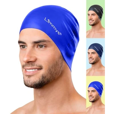 Image de Limmys Bonnet de Bain Femme et des Hommes 100% Silicone Qualité Supérieure, Extensible Confortable Piscine Disponible en Plusieurs Couleurs (Blue)