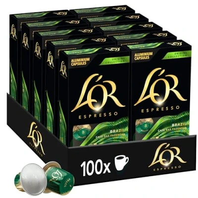 Image de L’Or Espresso Café 100 Capsules Bresil Intensité 8 compatibles Nespresso®* (lot de 10 x 10)